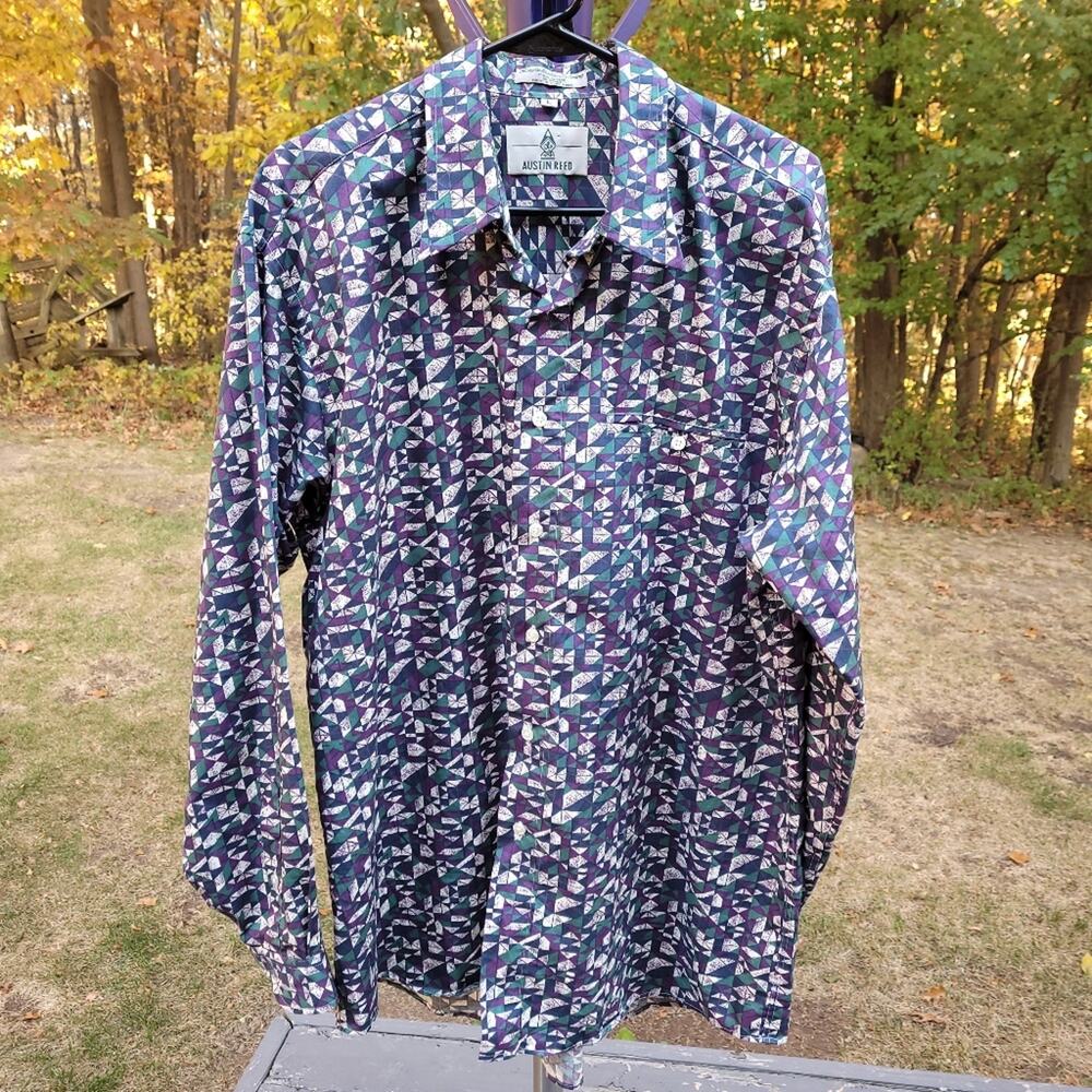 Vintage Austin Reed 100% Cotton Geometric Button-up Shirt size Large